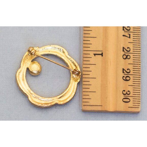 Vintage Art Nouveau Circle Intricate Bead Gold T one Spiral Ring Brooch - C3 - Picture 2 of 2